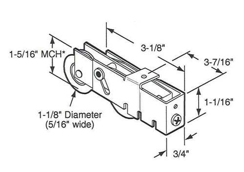 Sliding Patio Door Tandem Roller with Plain Back Housing Dual Concave Wheels 1.25 Inch Steel Wheel Diameter - Sliding Patio Door Tandem Roller with Plain Back Housing Dual Concave Wheels 1.25 Inch Steel Wheel Diameter