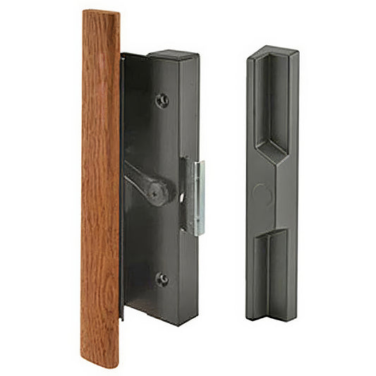 Handle Set for Sliding Patio Door Black Aluminum and Wood Clamp Style Sliding Patio Door Handle