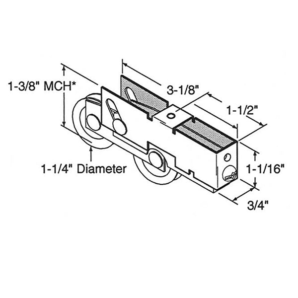 Sliding Door Roller Assembly with Adjustable Steel Housing 1.25 Inch Steel Ball Bearing Wheel Diameter - Sliding Door Roller Assembly with Adjustable Steel Housing 1.25 Inch Steel Ball Bearing Wheel Diameter