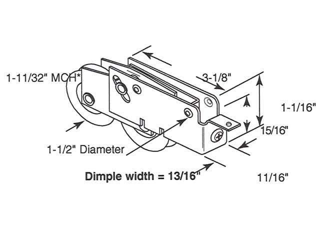 Sliding Patio Door Roller With Steel B Tab Housing Dual Wheel 1.25 Inch Steel Wheels - Sliding Patio Door Roller With Steel B Tab Housing Dual Wheel 1.25 Inch Steel Wheels