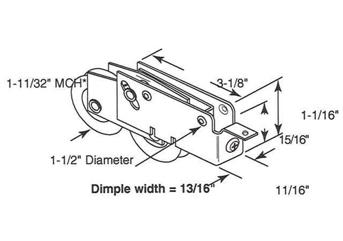 Sliding Patio Door Roller With Steel B Tab Housing Dual Wheel 1.25 Inch Steel Wheels - Sliding Patio Door Roller With Steel B Tab Housing Dual Wheel 1.25 Inch Steel Wheels
