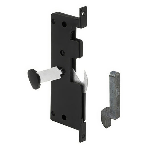 Non-Handed Plastic Latch Assembly with Steel Hook for Sliding Screen Door - Black