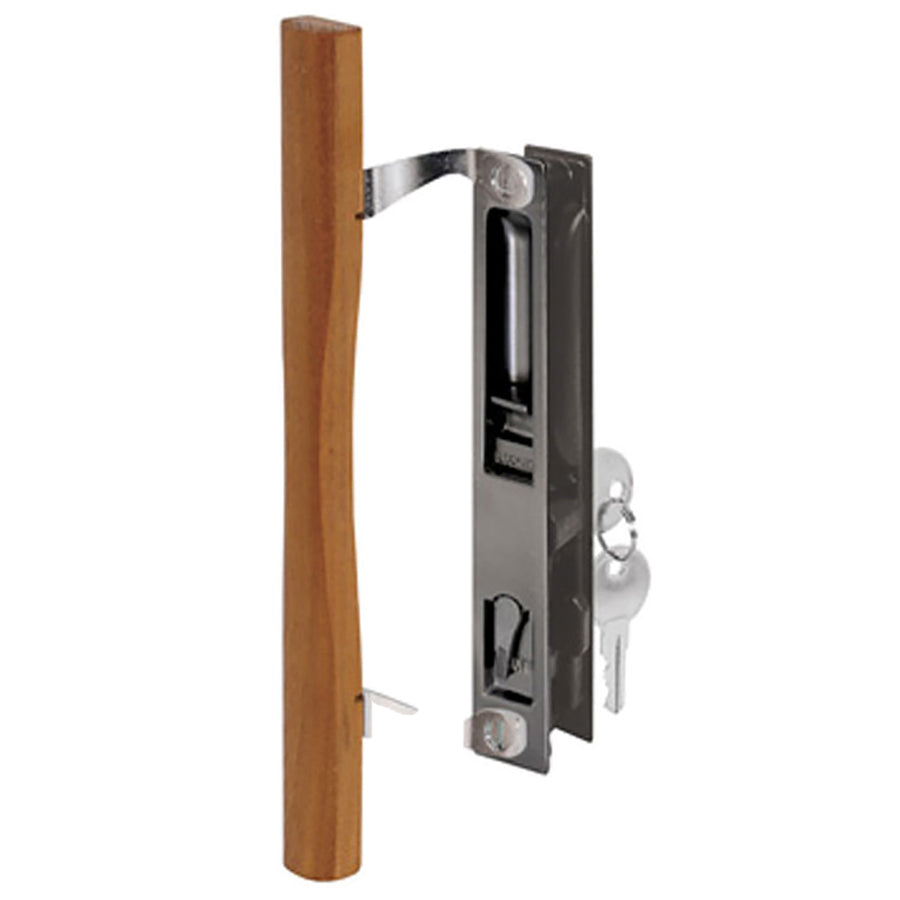 Keyed Handle Set for Sliding Patio Door Flush Mount Standard Hook Black Finish Wood Handle - Keyed Handle Set for Sliding Patio Door Flush Mount Standard Hook Black Finish Wood Handle