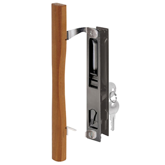 Keyed Handle Set for Sliding Patio Door Flush Mount Standard Hook Black Finish Wood Handle