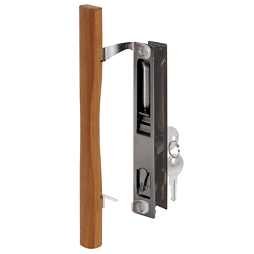 Keyed Handle Set for Sliding Patio Door Flush Mount Standard Hook Black Finish Wood Handle - Keyed Handle Set for Sliding Patio Door Flush Mount Standard Hook Black Finish Wood Handle