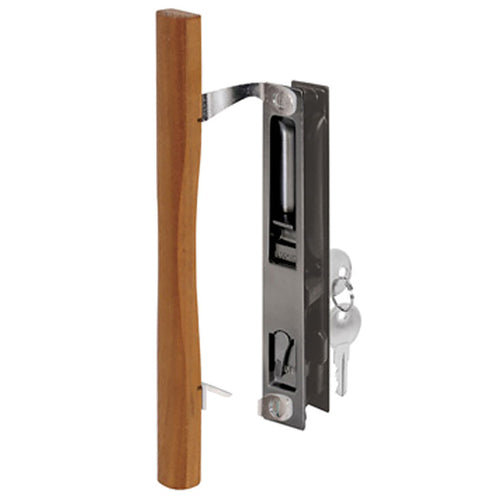 Keyed Handle Set for Sliding Patio Door Flush Mount Standard Hook Black Finish Wood Handle - Keyed Handle Set for Sliding Patio Door Flush Mount Standard Hook Black Finish Wood Handle