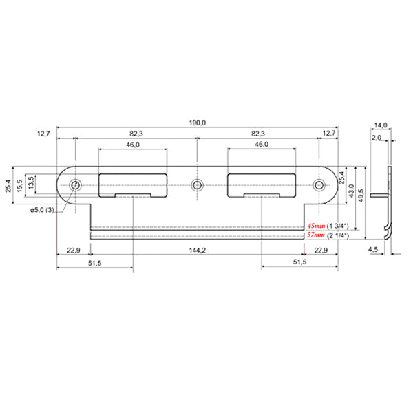 Latch & Deadbolt Strike Plate, 45mm, 1-3/4