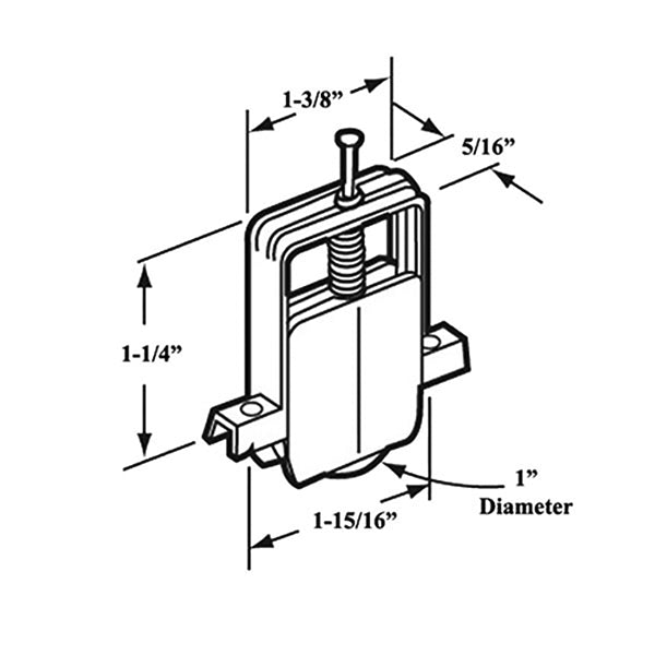 Roller Assembly with 1 Inch Wheel for Sliding Screen Door - Choose Wheel Material - Roller Assembly with 1 Inch Wheel for Sliding Screen Door - Choose Wheel Material