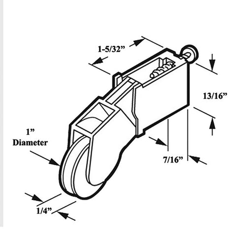 Roller Assembly with 1 Inch Nylon Wheel and Adjustment Screw for Sliding Screen Door - Roller Assembly with 1 Inch Nylon Wheel and Adjustment Screw for Sliding Screen Door