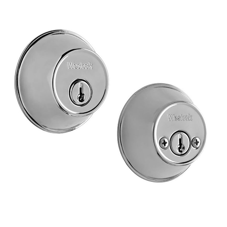 Weslock 300 Series Double Cylinder Deadbolt with Adjustable Backset and Deadbolt Strike - Chrome - Weslock 300 Series Double Cylinder Deadbolt with Adjustable Backset and Deadbolt Strike - Chrome