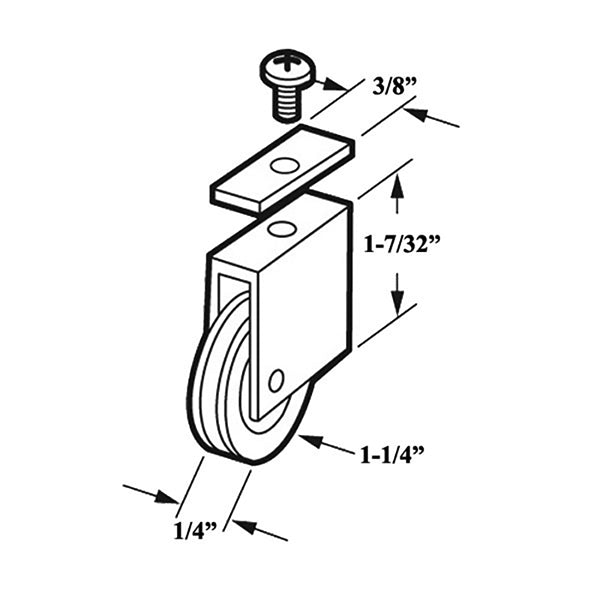 Roller Assembly with 1-1/4 Inch Nylon Wheel for Sliding Screen Door - Roller Assembly with 1-1/4 Inch Nylon Wheel for Sliding Screen Door