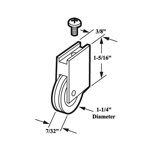 Roller Assembly with 1-1/4 Inch Nylon Wheel for Sliding Screen Door - Roller Assembly with 1-1/4 Inch Nylon Wheel for Sliding Screen Door