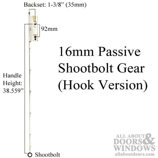16mm P2000 Passive Lower 35/92 Hook / Shootbolt Assembly, Winkhaus, 38.559 HH