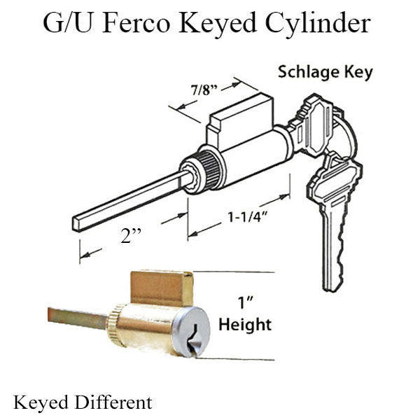 G-U / Ferco Cylinder for 1-3/4 or 2-1/4 door, Schlage - Key - Satin Chrome - G-U / Ferco Cylinder for 1-3/4 or 2-1/4 door, Schlage - Key - Satin Chrome
