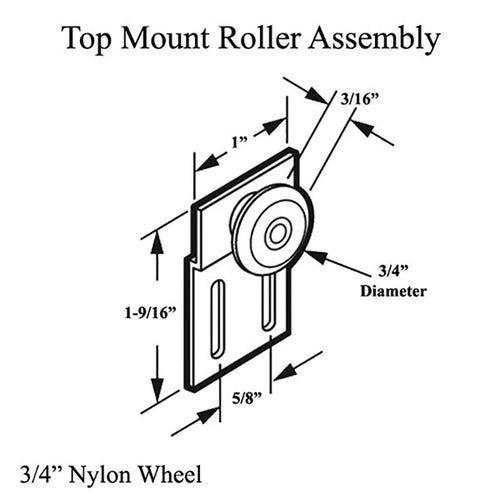 Top Mount Roller Assembly with 3/4 Inch Nylon Wheel for Sliding Screen Door - Top Mount Roller Assembly with 3/4 Inch Nylon Wheel for Sliding Screen Door