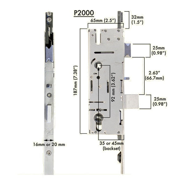 Amesbury Multipoint Lock P2000 Active Mortise Lock With 3 Point Shootbolts - Amesbury Multipoint Lock P2000 Active Mortise Lock With 3 Point Shootbolts