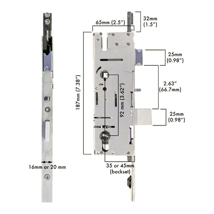 Amesbury Multipoint Lock P2000 American Style Active Mortise Lock With Tongue - Amesbury Multipoint Lock P2000 American Style Active Mortise Lock With Tongue