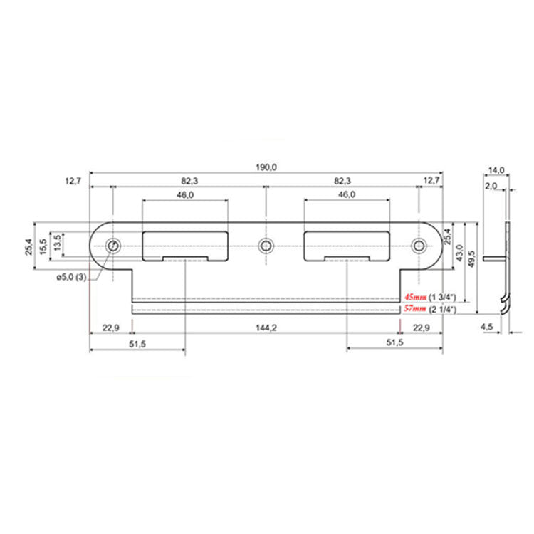Latch & Deadbolt Strike Plate, 45mm, 1-3/4