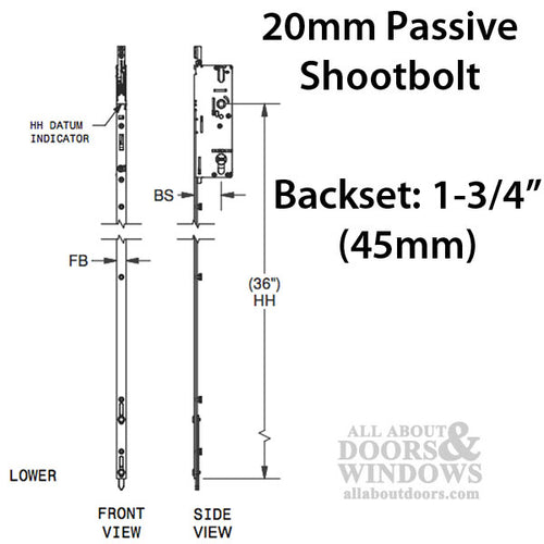 20mm P2000 Passive Lower 35/92 Shootbolt Assembly, 36 HH - 20mm P2000 Passive Lower 35/92 Shootbolt Assembly, 36 HH