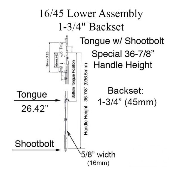 16mm Manual Tongue-Shootbolt 45/92 Gear, Tongue @  26.42