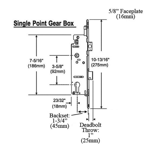 Hoppe Mortise Single Point Lock with Rotation Limiter 1 Inch Deadbolt Throw 45/92 Gear - Hoppe Mortise Single Point Lock with Rotation Limiter 1 Inch Deadbolt Throw 45/92 Gear