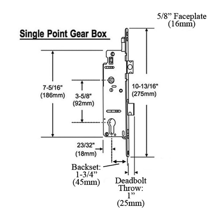 Hoppe Mortise Single Point Lock with Rotation Limiter 1 Inch Deadbolt Throw 45/92 Gear - Hoppe Mortise Single Point Lock with Rotation Limiter 1 Inch Deadbolt Throw 45/92 Gear