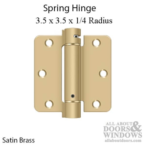 Spring Hinge, 3.5 x 3.5 , 1/4 Radius - Brushed/Satin Brass - Spring Hinge, 3.5 x 3.5 , 1/4 Radius - Brushed/Satin Brass