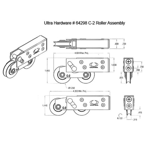 Ultra C2 Roller Assembly for Sliding Patio Doors Steel Housing 1.25 Inch Steel Ball Bearing Wheel Diameter - Ultra C2 Roller Assembly for Sliding Patio Doors Steel Housing 1.25 Inch Steel Ball Bearing Wheel Diameter