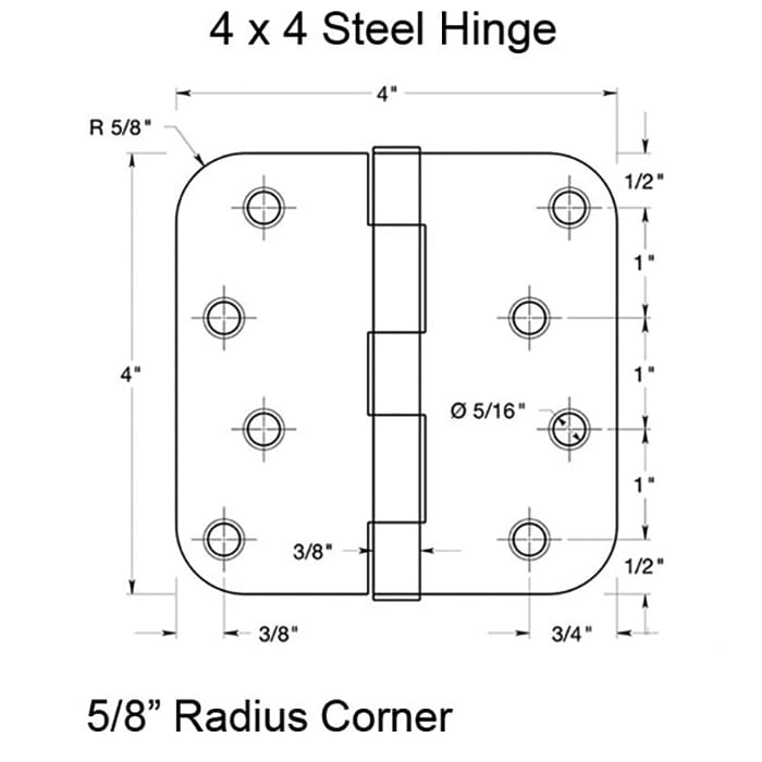 Plain Bearing Hinge, 4 x 4 x 5/8 Radius - Brushed/Satin Brass - Plain Bearing Hinge, 4 x 4 x 5/8 Radius - Brushed/Satin Brass