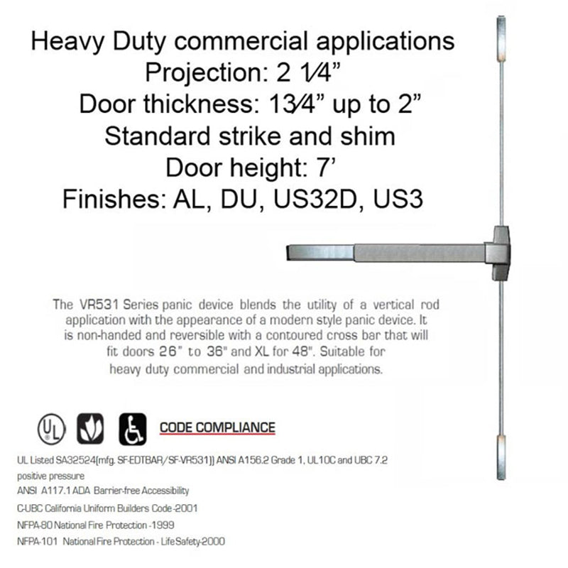 Surface Mount Vertical Rod Exit Device, 36