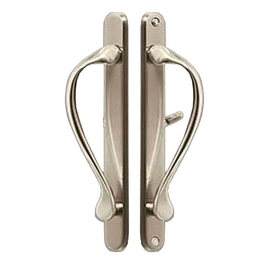 Marvin Active Non-Keyed, Narrow Sliding Door Handle, Center Thumb - Satin Nickel