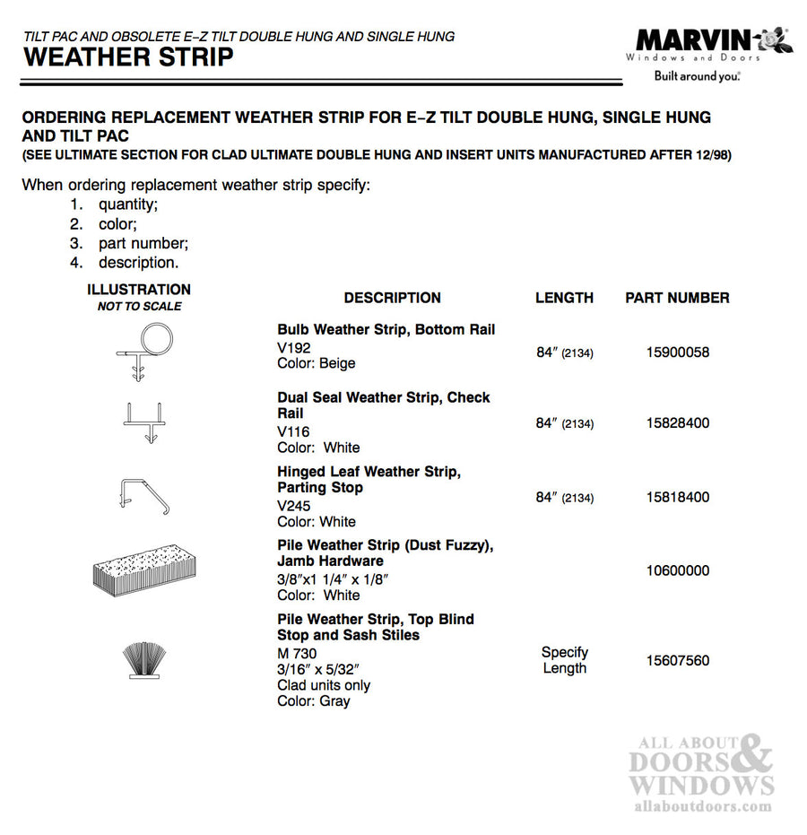 Marvin Single and E-Z Tilt Double Hung Tilt Pac Weatherstrip White - Marvin Single and E-Z Tilt Double Hung Tilt Pac Weatherstrip White