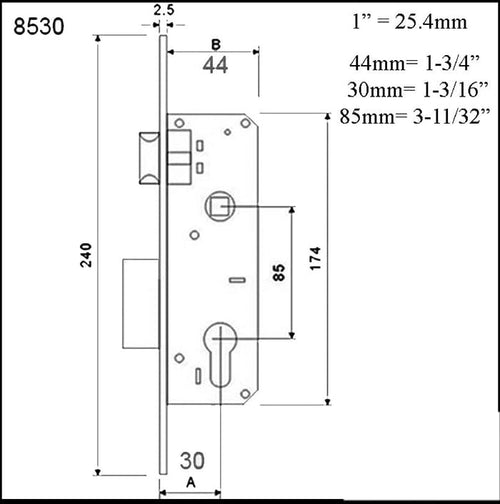 Slimline Mortise Lock Set with 30mm Backset - Slimline Mortise Lock Set with 30mm Backset