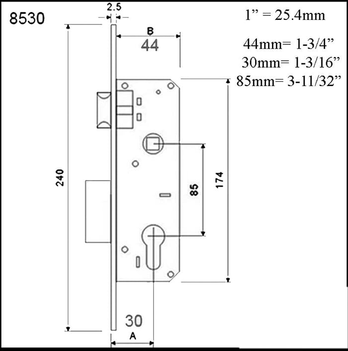 Slimline Mortise Lock Set with 30mm Backset - Slimline Mortise Lock Set with 30mm Backset