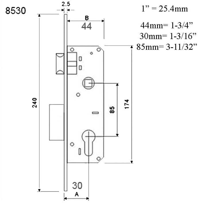 Slimline Mortise Lock Set with 30mm Backset - Slimline Mortise Lock Set with 30mm Backset