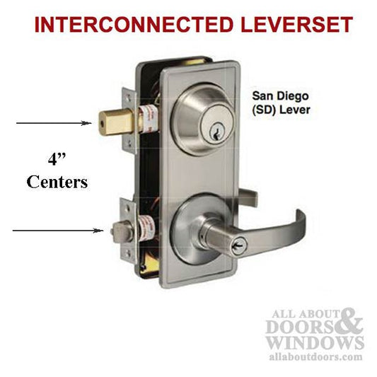 Interconnected Lock, 4" Centers, Grade 2 Keyed Lever - Satin Chrome