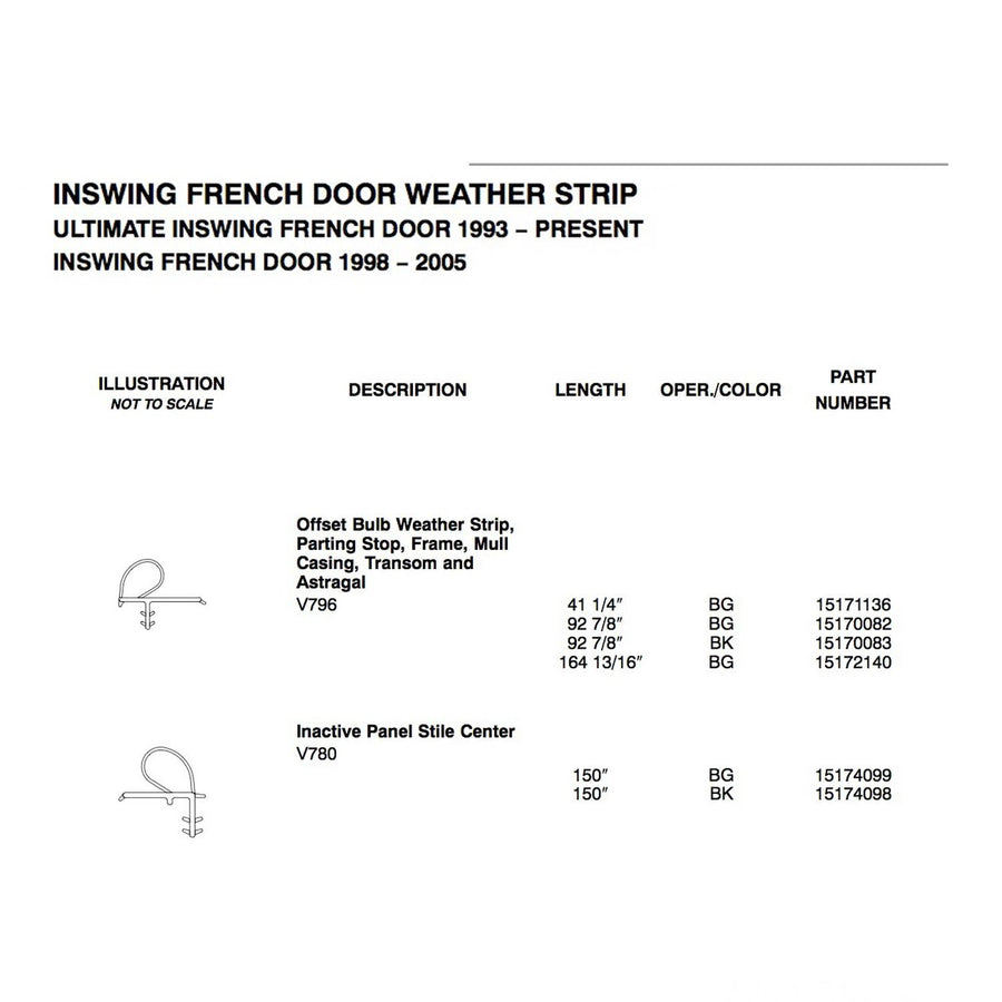 Marvin Inactive Panel V780 Stile Weatherstrip Beige - Marvin Inactive Panel V780 Stile Weatherstrip Beige