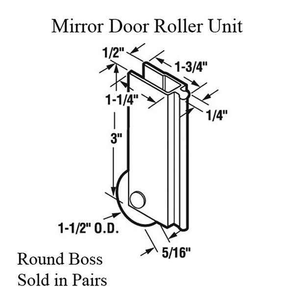 Mirror Door Roller, Round Boss 1-1/2 inch Nylon Roller - Mirror Door Roller, Round Boss 1-1/2 inch Nylon Roller
