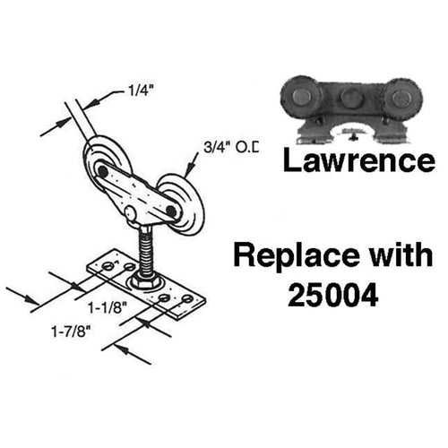 Lawrence sliding pocket door roller,  3/4 nylon wheel - See Note - Lawrence sliding pocket door roller,  3/4 nylon wheel - See Note