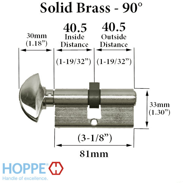 40.5 /40.5 HOPPE Non-Logo 90 Profile Cylinder Lock, Solid Brass, - 40.5 /40.5 HOPPE Non-Logo 90 Profile Cylinder Lock, Solid Brass,