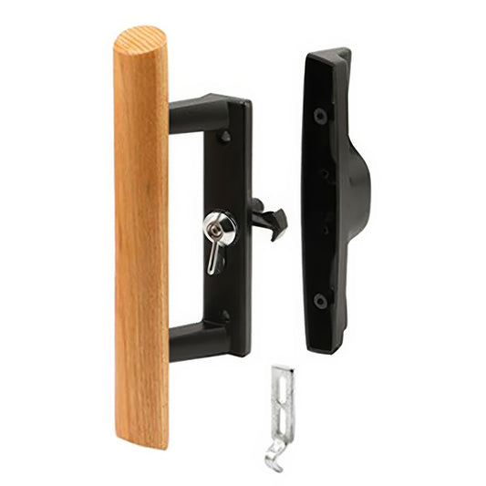 Sliding Patio Door Handle Set With Thumbturn Black Metal With Wood Finish