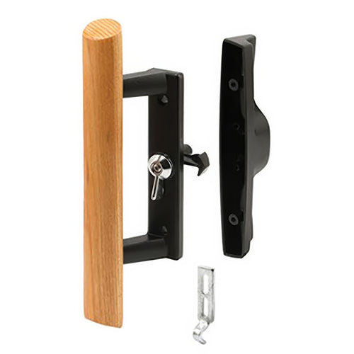 Sliding Patio Door Handle Set With Thumbturn Black Metal With Wood Finish - Sliding Patio Door Handle Set With Thumbturn Black Metal With Wood Finish