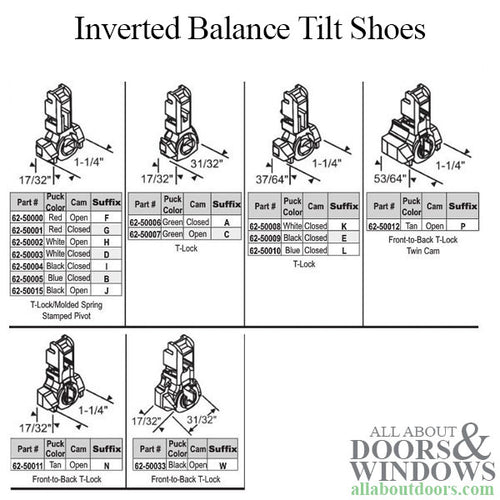 Tilt shoe, 1-1/4 x 17/32  White Puck, Open Cam, Inverted Channel Balance - H - Tilt shoe, 1-1/4 x 17/32  White Puck, Open Cam, Inverted Channel Balance - H