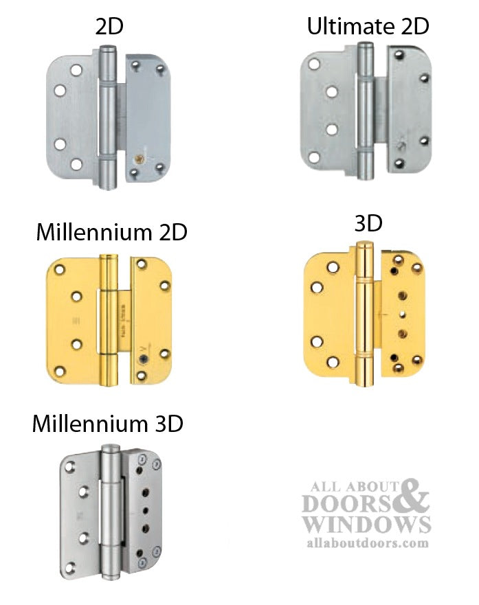 Ultimate 2D Adjustable Hinge, 3-5/8 x 4 Set (V), Inswing - Plated Brass - Ultimate 2D Adjustable Hinge, 3-5/8 x 4 Set (V), Inswing - Plated Brass