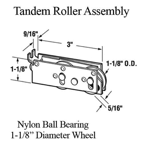 Sliding Patio Door Tandem Roller Assembly with Adjustable Steel Housing 1.125 Inch Nylon Ball Bearing Wheel Diameter - Sliding Patio Door Tandem Roller Assembly with Adjustable Steel Housing 1.125 Inch Nylon Ball Bearing Wheel Diameter