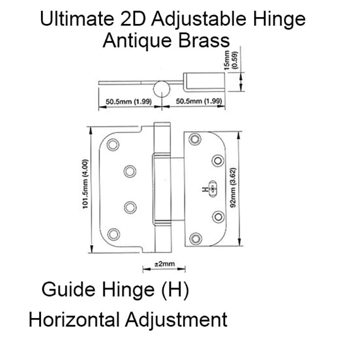 Ultimate 2D Adjustable Hinge, 3-5/8 x 4 Set Hinge (V) - Antique Brass - Ultimate 2D Adjustable Hinge, 3-5/8 x 4 Set Hinge (V) - Antique Brass