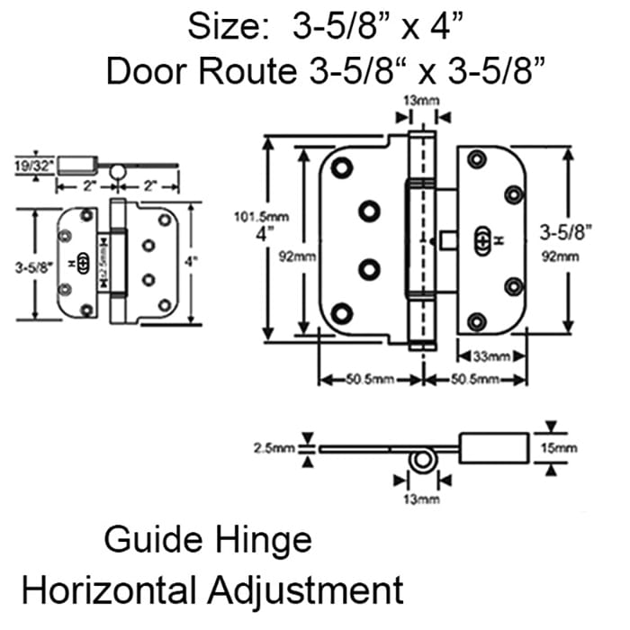 Ultimate 2D Adjustable Hinge, 3-5/8 x 4  Guide (H), NRP Outswing  doors - KTL Plated Brass - Ultimate 2D Adjustable Hinge, 3-5/8 x 4  Guide (H), NRP Outswing  doors - KTL Plated Brass