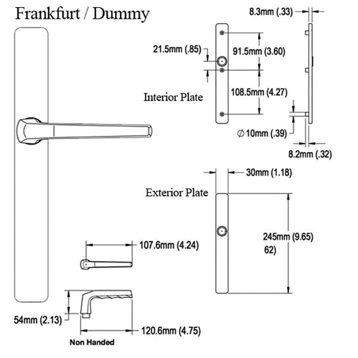 HOPPE Multipoint Lock Handleset Frankfurt 117L/ 2246 Aluminum Dummy Silver (F1) - HOPPE Multipoint Lock Handleset Frankfurt 117L/ 2246 Aluminum Dummy Silver (F1)