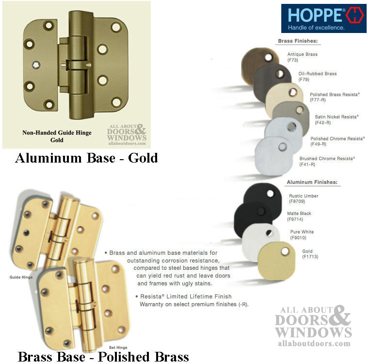 Ultimate 2D Adjustable Hinge, 3-5/8 x 4  Set (V) Inswing - Gold Powder Coat - Ultimate 2D Adjustable Hinge, 3-5/8 x 4  Set (V) Inswing - Gold Powder Coat