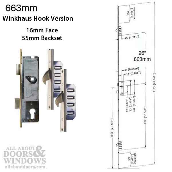 Winkhaus 16mm Cobra 55/92mm MPL Lock System with Hooks - SS - Winkhaus 16mm Cobra 55/92mm MPL Lock System with Hooks - SS